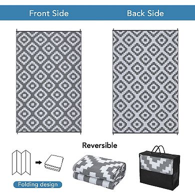 Waterproof Outdoor Patio Area Rugs Gray Plastic Checkered Area Rugs