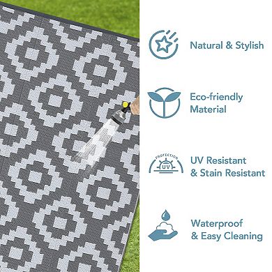 Waterproof Outdoor Patio Area Rugs Gray Plastic Checkered Area Rugs