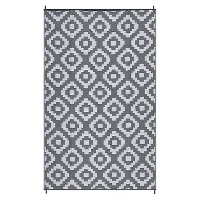 Waterproof Outdoor Patio Area Rugs Gray Plastic Checkered Area Rugs