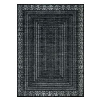 Machine Washable Indoor Modern Geometric Bordered Rectangular Non Slip Area Rug