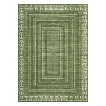 Machine Washable Indoor Modern Geometric Bordered Rectangular Non Slip Area Rug