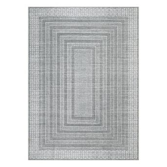 Machine Washable Indoor Modern Geometric Bordered Rectangular Non Slip Area Rug