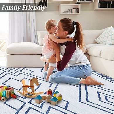 Modern Geometric Area Rugs Low Pile Anti Slip Foldable Accent Area Rugs for Living Room