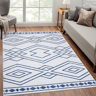 Modern Geometric Area Rugs Low Pile Anti Slip Foldable Accent Area Rugs for Living Room
