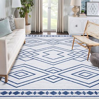 Modern Geometric Area Rugs Low Pile Anti Slip Foldable Accent Area Rugs for Living Room