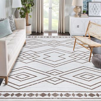 Modern Geometric Area Rugs Low Pile Anti Slip Foldable Accent Area Rugs for Living Room
