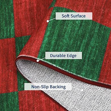 Christmas Area Rugs Checkered Indoor Carpet Washable Geometric Design Non Slip
