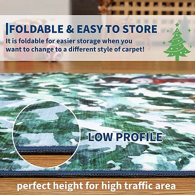 Christmas Area Rugs Washable Non Slip Indoor Mats with Christmas Tree Reindeer