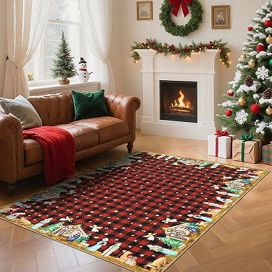 Christmas Area Rugs Plaid Festival Decor Area Rugs Washable