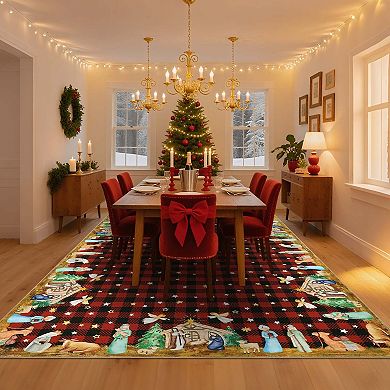 Christmas Area Rugs Plaid Festival Decor Area Rugs Washable