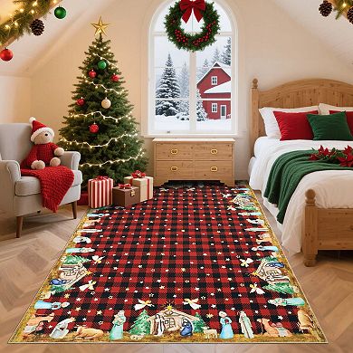 Christmas Area Rugs Plaid Festival Decor Area Rugs Washable