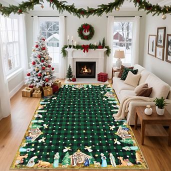Christmas Area Rugs Plaid Festival Decor Area Rugs Washable