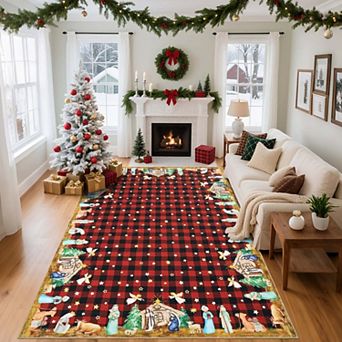 Christmas Area Rugs Plaid Festival Decor Area Rugs Washable