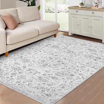 Vintage Floral Area Rugs Traditional Distressed Design Indoor Throw Carpet Non Slip Low Pile
