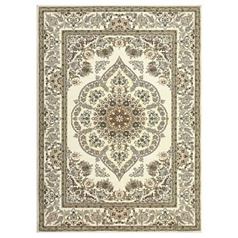 Vintage Area Rugs Yellow Tone Ultra Thin Traditional Medallion Design Low Profile Pile