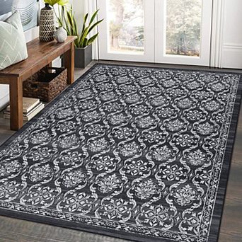 Vintage Floral Floor Cover Washable Area Rugs with Non Slip Stain Resistant