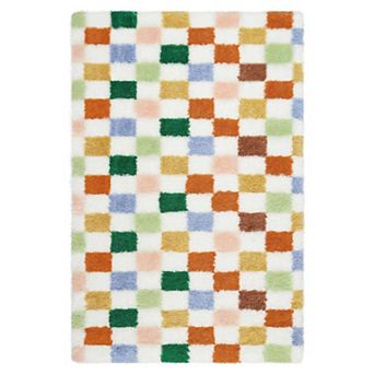 Shaggy Area Rugs Modern Checkered Design Non Slip Fluffy Carpet for Living Room Bedroom