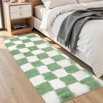 Shaggy Area Rugs Modern Checkered Design Non Slip Fluffy Carpet for Living Room Bedroom