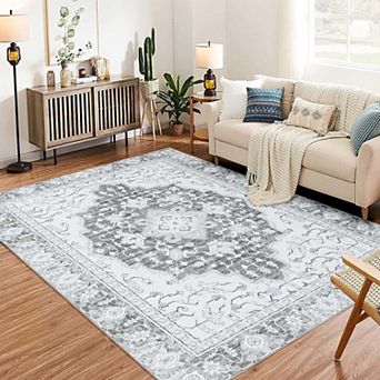 Vintage Floral Area Rugs Washable Non Slip Non Shedding Soft Foldable Carpets for Dining Room