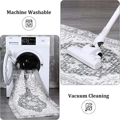 Vintage Floral Area Rugs Washable Non Slip Non Shedding Soft Foldable Carpets for Dining Room