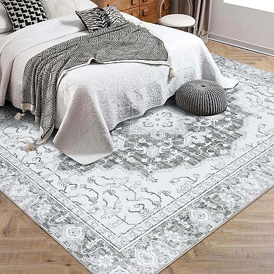 Vintage Floral Area Rugs Washable Non Slip Non Shedding Soft Foldable Carpets for Dining Room