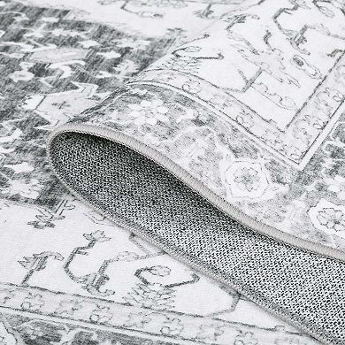 Vintage Floral Area Rugs Washable Non Slip Non Shedding Soft Foldable Carpets for Dining Room