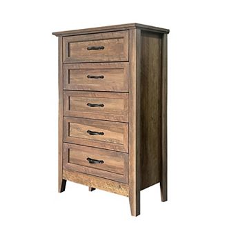 5Drawers Dresser for Bedroom,Tall Vertical Drawer Dresser with Large Storage,Wood Rustic Tall Chest