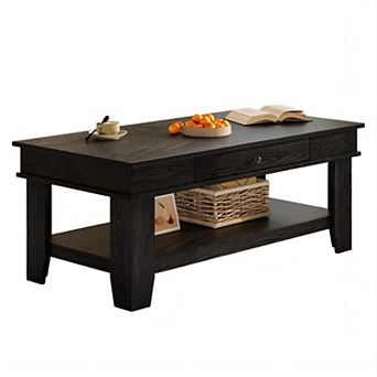 Modern 2 tier Coffee Table Rectangular Center Table with Drawer and Storage Shelf