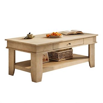 Modern 2 tier Coffee Table Rectangular Center Table with Drawer and Storage Shelf