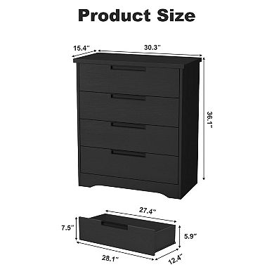 4 Drawers Nightstand for Bedroom,Wood Bedside Table,Freestanding Vertical Drawer Cabinet