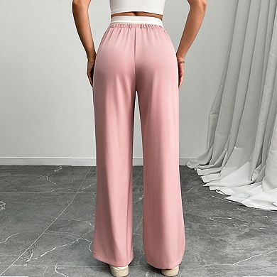 Women’s Wide Leg Pants Elastic Drawstring High Waist Trousers Lightweight Flowy Casual Pants