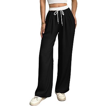 Women’s Wide Leg Pants Elastic Drawstring High Waist Trousers Lightweight Flowy Casual Pants