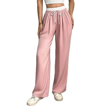 Women’s Wide Leg Pants Elastic Drawstring High Waist Trousers Lightweight Flowy Casual Pants