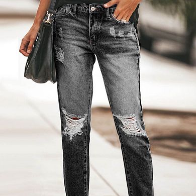 Women's Distressed Straight Leg Cropped Jeans