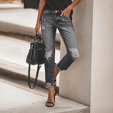 Women's Distressed Straight Leg Cropped Jeans