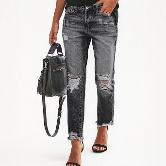Women's Distressed Straight Leg Cropped Jeans