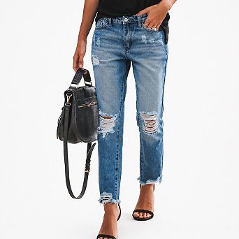 Women's Distressed Straight Leg Cropped Jeans