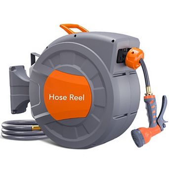 Retractable Garden Hose Reel, 1/2 in Hose, Wall Mounted Heavy Duty Water Hose