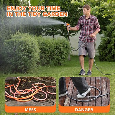 Retractable Garden Hose Reel, 1/2 in Hose, Wall Mounted Heavy Duty Water Hose