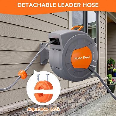 Retractable Garden Hose Reel, 1/2 in Hose, Wall Mounted Heavy Duty Water Hose