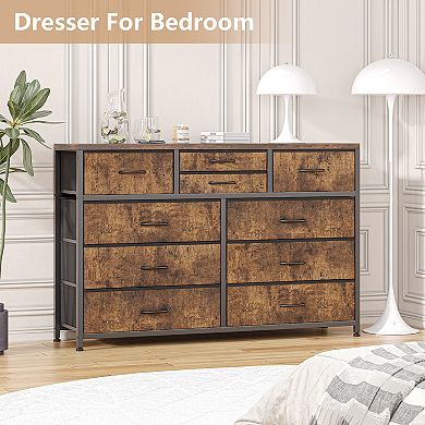 10-Drawer Dresser TV Stand with Wood Top & Fabric Storage Bins