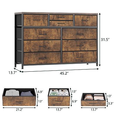 10-Drawer Dresser TV Stand with Wood Top & Fabric Storage Bins