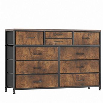 10-Drawer Dresser TV Stand with Wood Top & Fabric Storage Bins