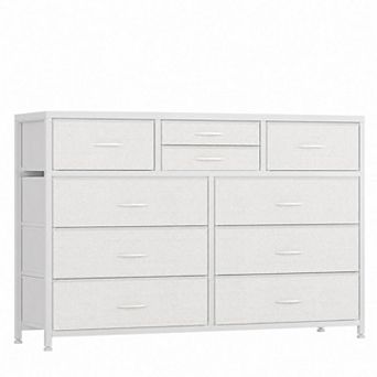 10-Drawer Dresser TV Stand with Wood Top & Fabric Storage Bins