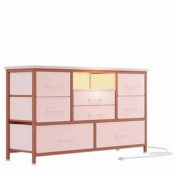 8-Drawer Dresser TV Stand with Power Outlet & LED Lights for 55-Inch TV