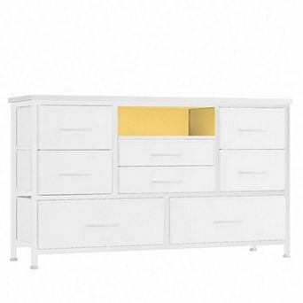 8-Drawer Dresser TV Stand with Power Outlet & LED Lights for 55-Inch TV