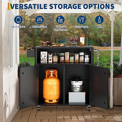 Heavy-Duty Outdoor Kitchen Grill Cart Large Double-Door Storage & Drawer BBQ Tools