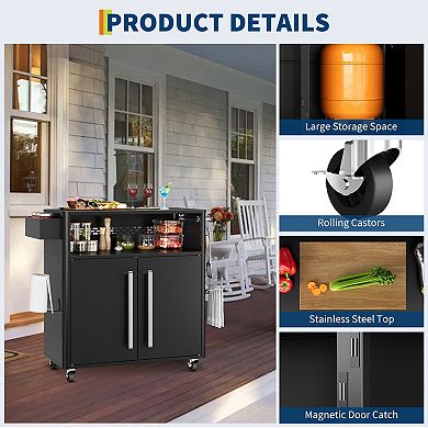 Heavy-Duty Outdoor Kitchen Grill Cart Large Double-Door Storage & Drawer BBQ Tools