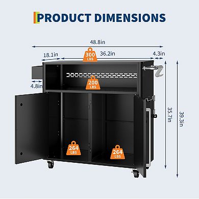 Heavy-Duty Outdoor Kitchen Grill Cart Large Double-Door Storage & Drawer BBQ Tools