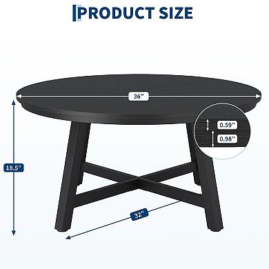 Modern 36" Round Coffee Table with Metal Legs, Center Table for Living Room